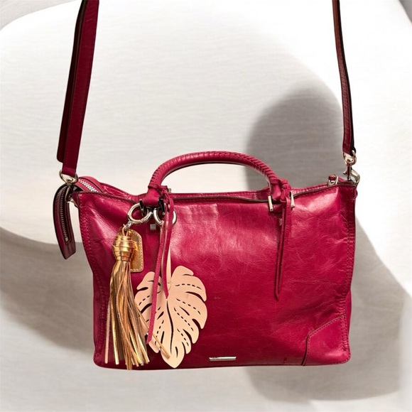 Rebecca Minkoff red/maroon leather bohemian Satchel/tote fringe detailing - Picture 7 of 10